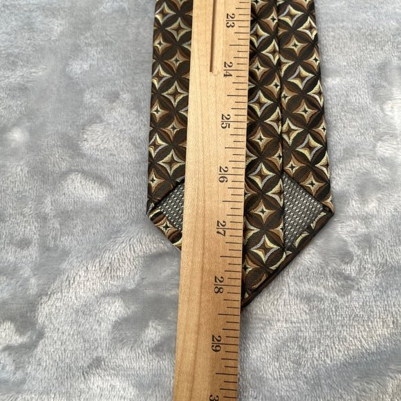 Stafford Mens Neck Tie Brown Geometric Print Woven Polyester - Picture 11 of 13